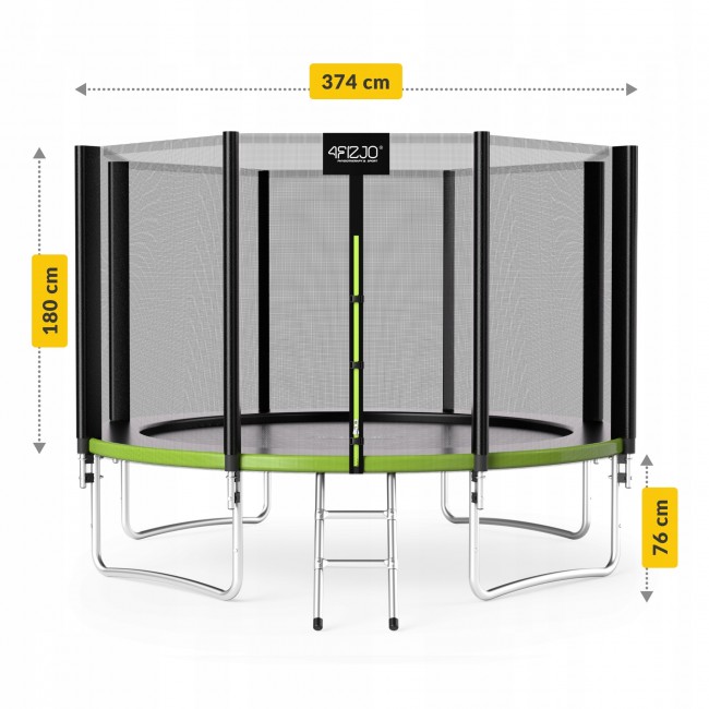 Батут із внутрішньою сіткою 4FIZJO Classic 12FT 374 см Black/Green (P-5907739312914)