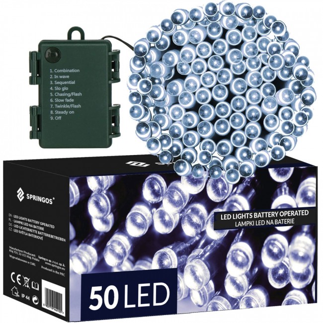 Гирлянда на батарейках Springos 5 м 50 LED CL4028 Cold White