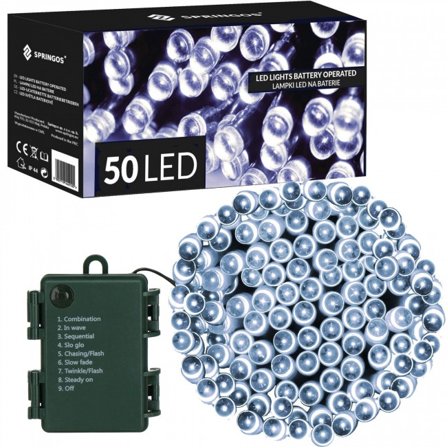 Гирлянда на батарейках Springos 5 м 50 LED CL4028 Cold White