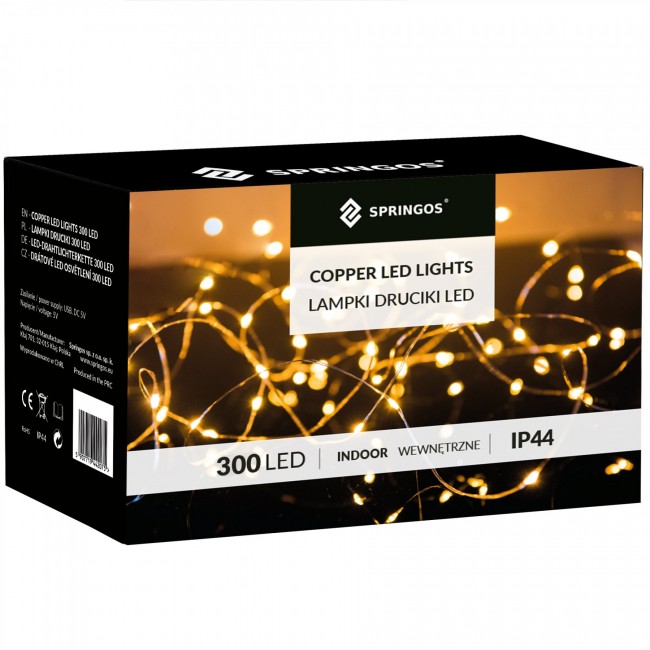 Гирлянда водопад (штора) Springos 3 x 3 м 300 LED Pilot USB CL4022 Warm White
