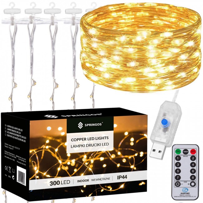 Гирлянда водопад (штора) Springos 3 x 3 м 300 LED Pilot USB CL4022 Warm White