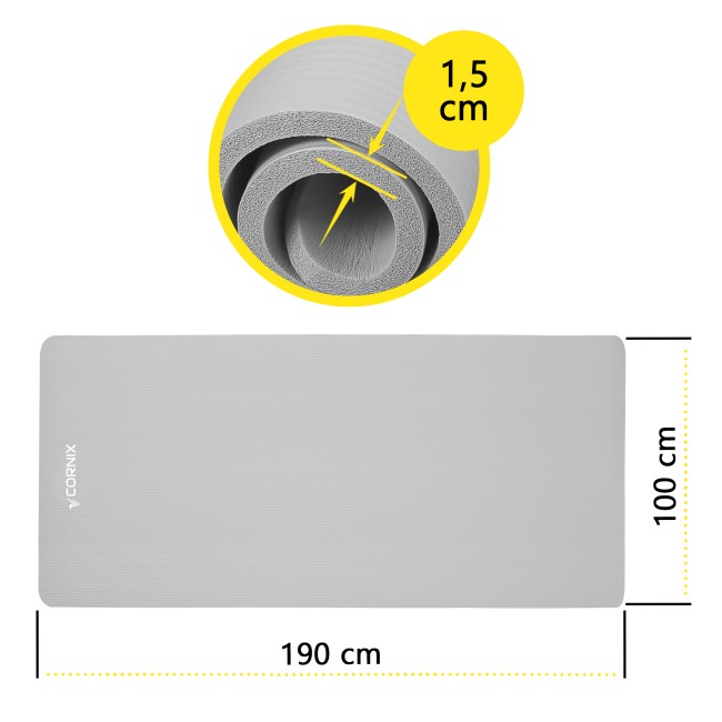 Коврик спортивный Cornix NBR XL 190 x 100 x 1.5 cм для йоги и фитнеса XR-0499 Grey