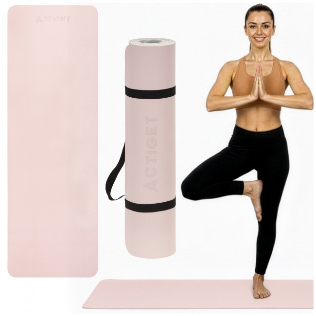 Коврик спортивный Actiget TPE 183 x 61 x 0.6 см для йоги и фитнеса ACT0023 Pink/Grey