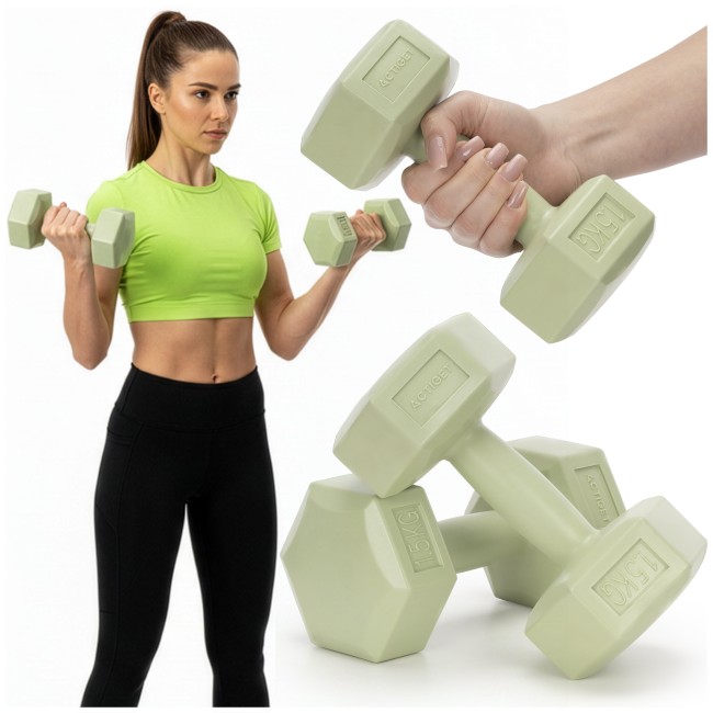 Гантелі для фітнесу Actiget Hex 2 x 1.5 кг ACT0157 Green