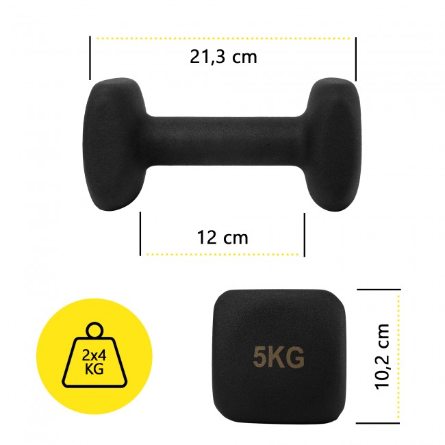 Гантели для фитнеса виниловые Cornix Square 2 x 5 кг XR-0410 Black