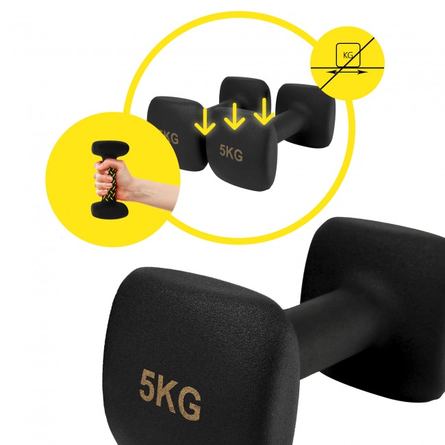 Гантели для фитнеса виниловые Cornix Square 2 x 5 кг XR-0410 Black