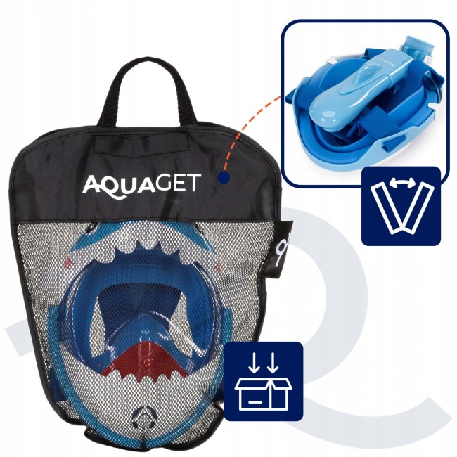 Полнолицевая детская маска для сноркелинга Aquaget Shark AQ0009 Sky Blue