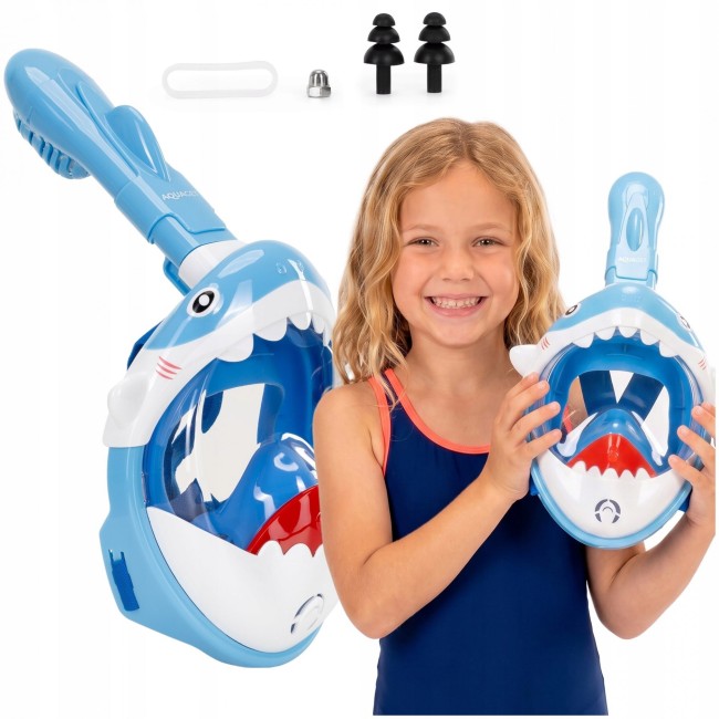 Полнолицевая детская маска для сноркелинга Aquaget Shark AQ0009 Sky Blue