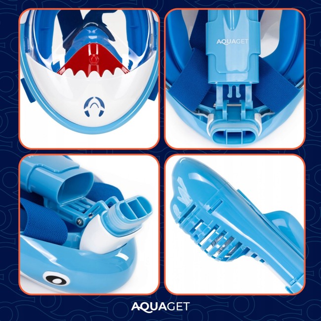 Полнолицевая детская маска для сноркелинга Aquaget Shark AQ0009 Sky Blue