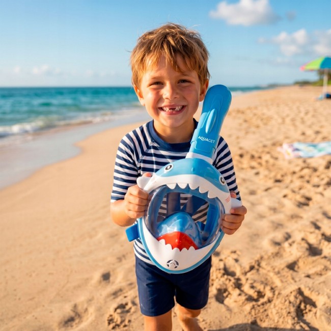 Полнолицевая детская маска для сноркелинга Aquaget Shark AQ0009 Sky Blue
