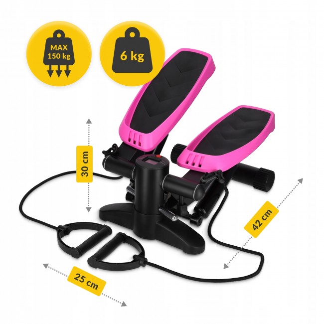 Степпер (міні-степпер) 4FIZJO Evo з еспандерами Black/Pink (P-5905973403870)