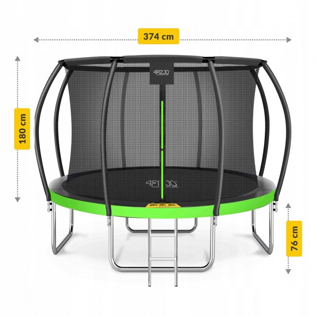 Батут із внутрішньою сіткою 4FIZJO PRO 12FT 374 см Black/Green (P-5907739314185)