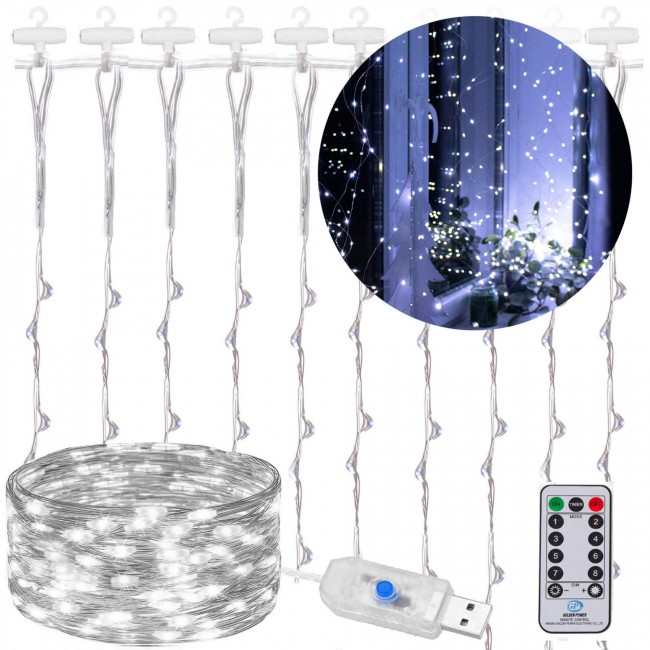 Гирлянда водопад (штора) Springos 3 x 3 м 300 LED Pilot USB CL4023 Cold White