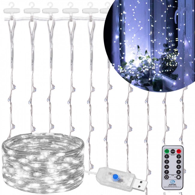 Гирлянда водопад (штора) Springos 3 x 3 м 300 LED Pilot USB CL4023 Cold White
