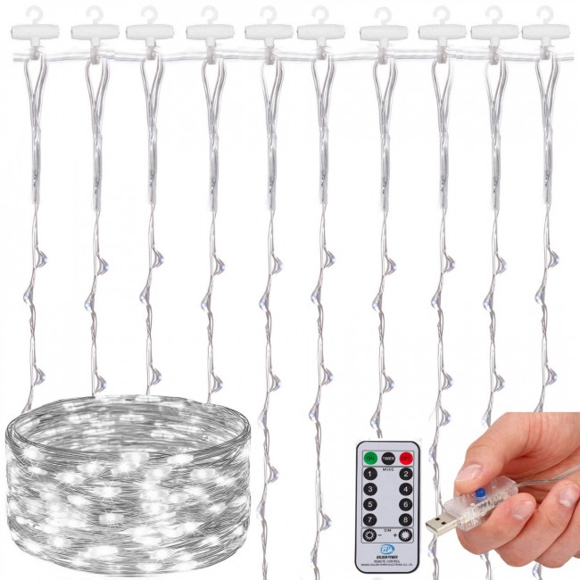 Гирлянда водопад (штора) Springos 3 x 3 м 300 LED Pilot USB CL4023 Cold White