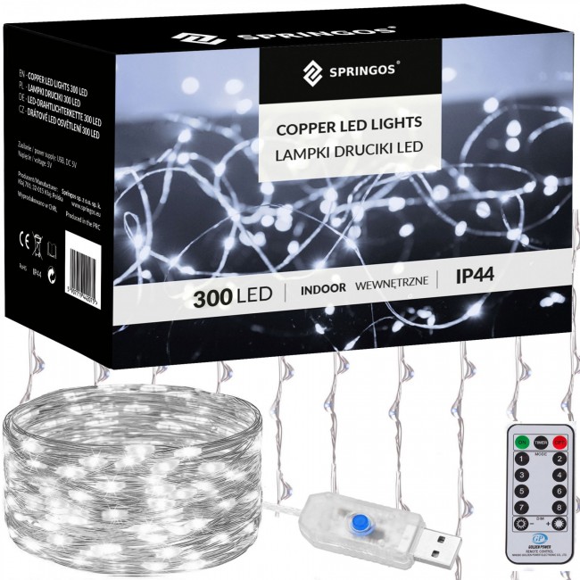 Гирлянда водопад (штора) Springos 3 x 3 м 300 LED Pilot USB CL4023 Cold White