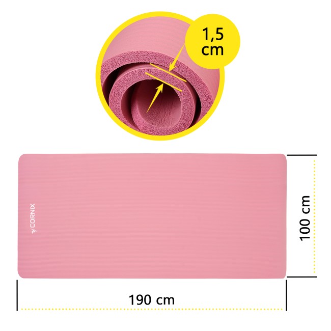 Коврик спортивный Cornix NBR XL 190 x 100 x 1.5 cм для йоги и фитнеса XR-0500 Pink