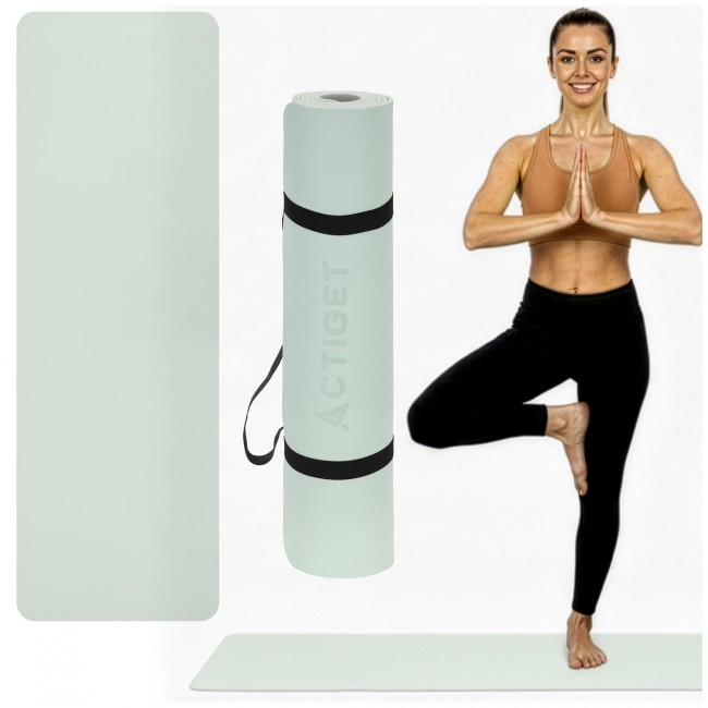 Коврик спортивный Actiget TPE 183 x 61 x 0.6 см для йоги и фитнеса ACT0024 Mint/Grey