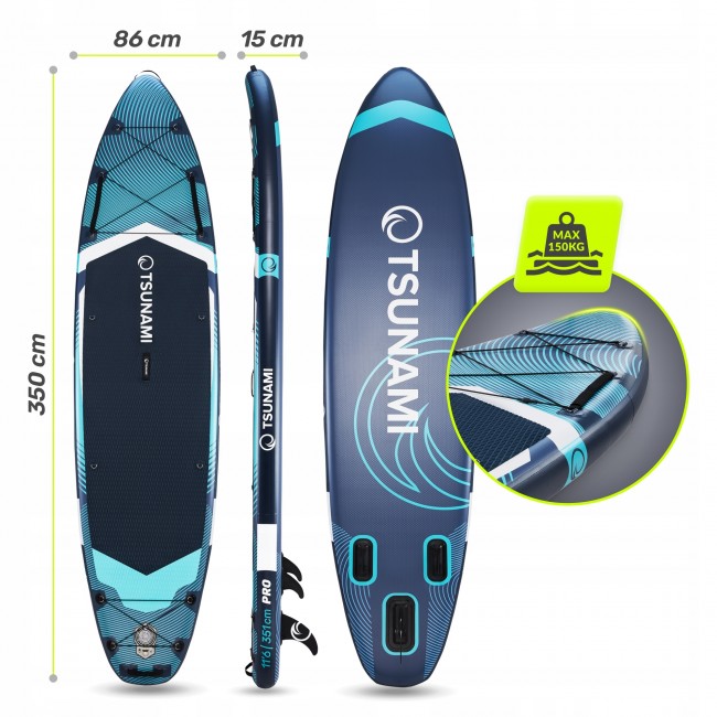 Надувная SUP доска (сапборд) TSUNAMI PRO 350 см с веслом T12 (P-5905973405607)