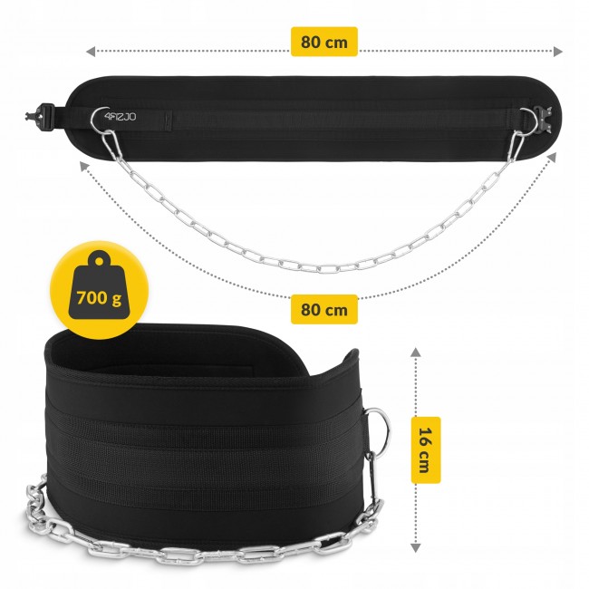 Пояс атлетический для отягощения 4FIZJO Dip Belt 80 см Black (P-5905973402255)