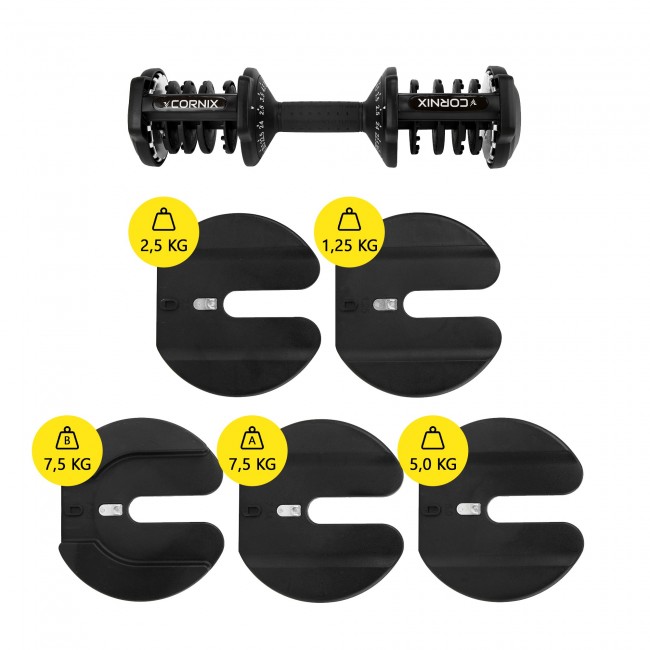 Гантель з регульованою вагою Cornix 2.5-24 кг XR-0405 Black