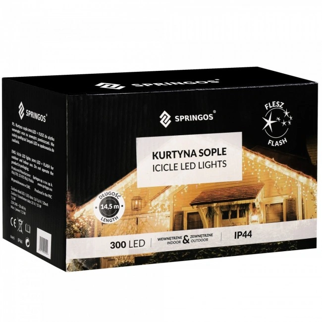 Гірлянда бахрома вулична (зовнішня) Springos 12 м 300 LED + Flash CL0317 Warm White