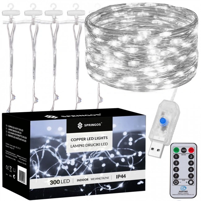 Гірлянда водоспад (штора) Springos 3 x 3 м 300 LED Pilot USB CL4023 Cold White Гірлянда водоспад (штора) Springos 3 x 3 м 300 LED Pilot USB CL4023 Cold White