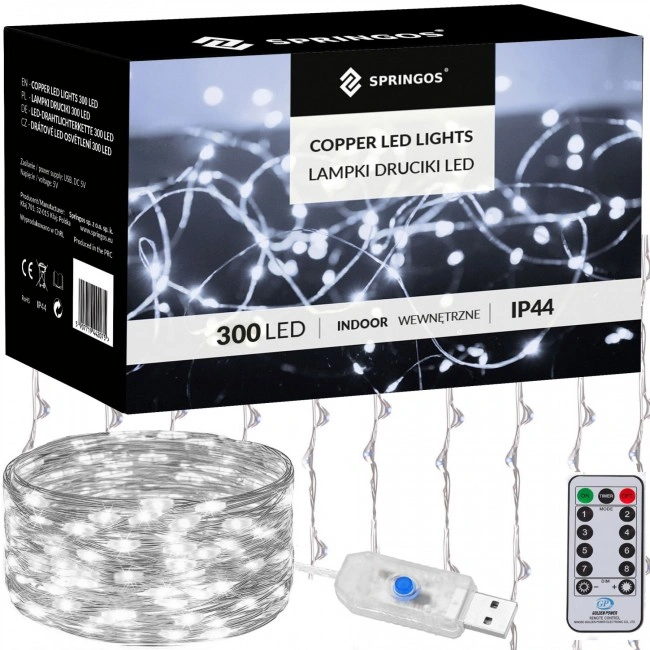 Гірлянда водоспад (штора) Springos 3 x 3 м 300 LED Pilot USB CL4023 Cold White