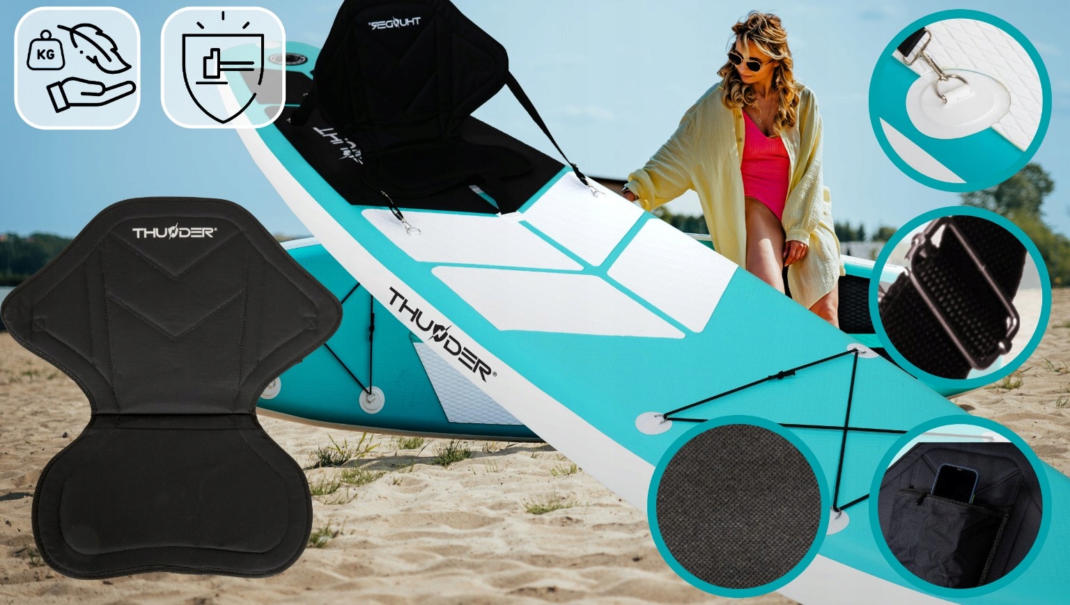 Deska SUP 320CM nadmuchiwana paddle stabilna wiosło zestaw Thunder Model SUPBOARD-TUR