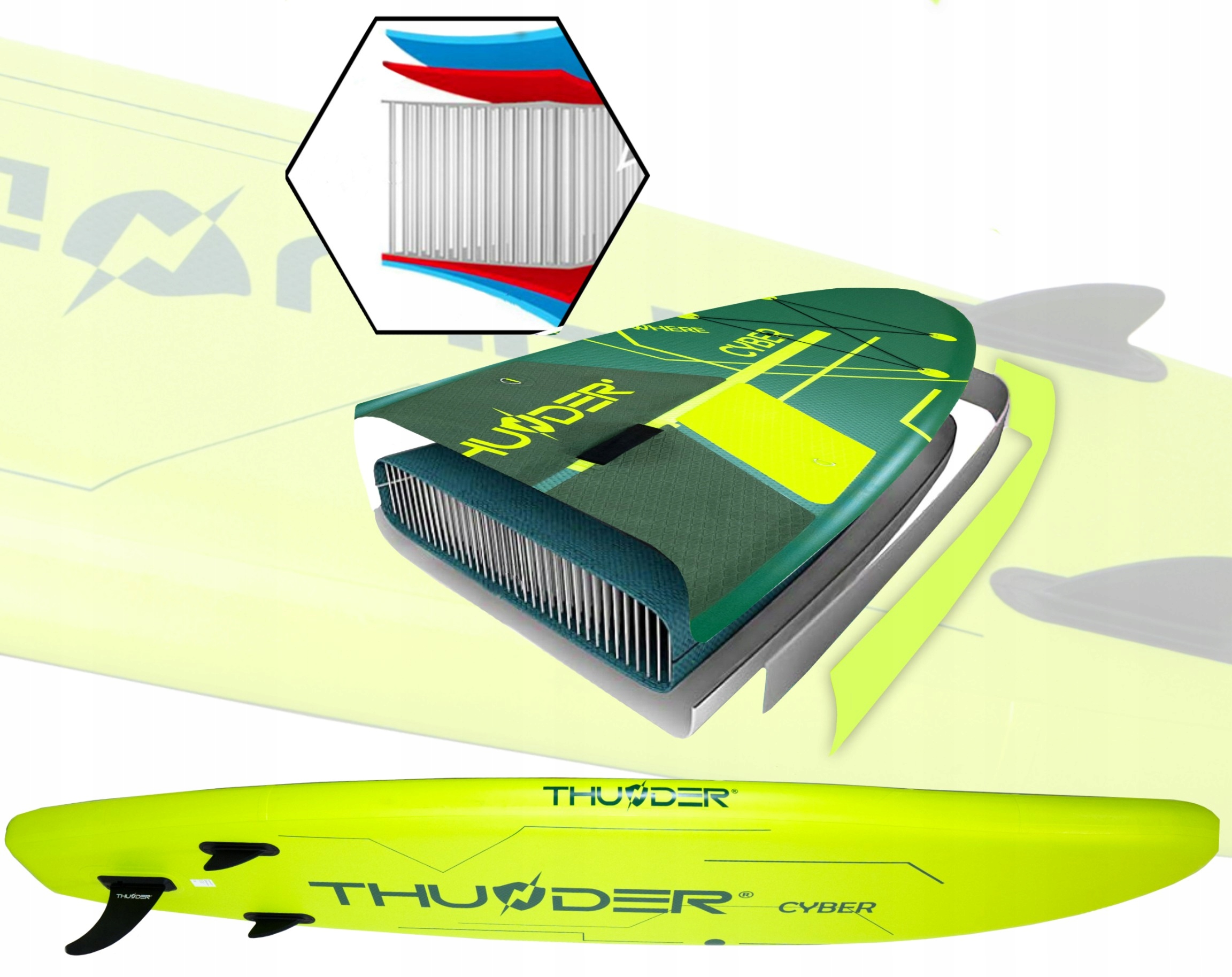 Deska SUP 320CM dmuchana wytrzymała pompowana do pływania zestaw Thunder Model CYBER